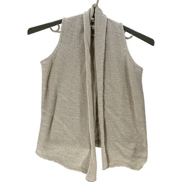 CAbi Cardigan Sweater Open Front Size M Beige Sleeveless Linen Cotton Lagnenlook - Picture 2 of 7